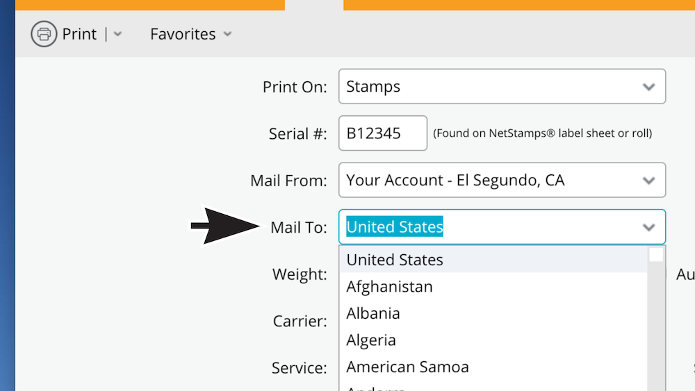 Arrow points to Mail To field