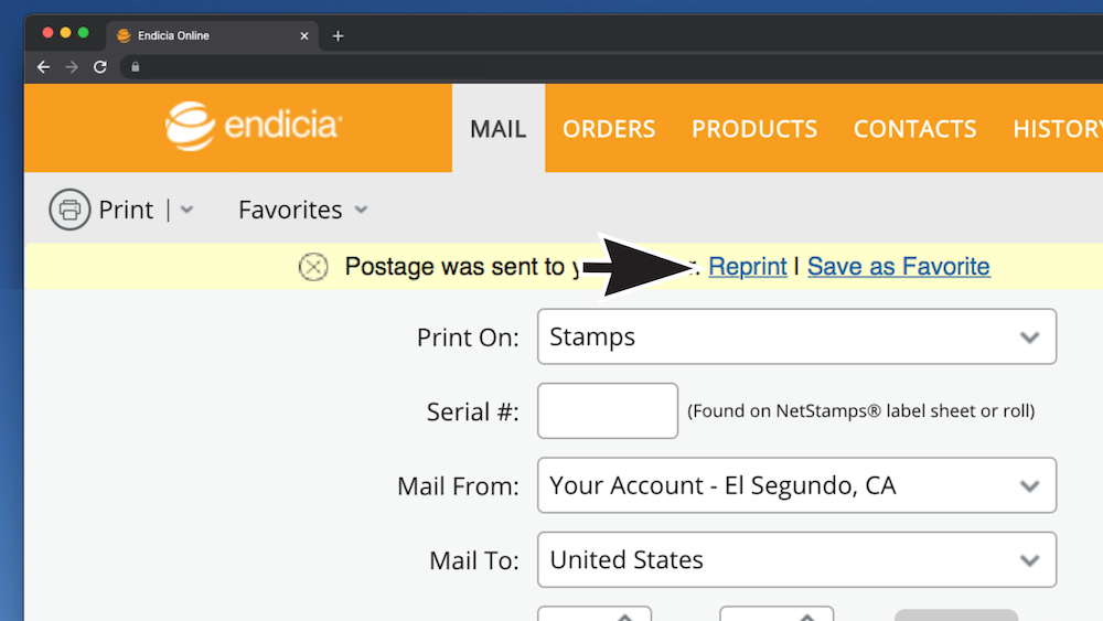 Arrow points to the Reprint button