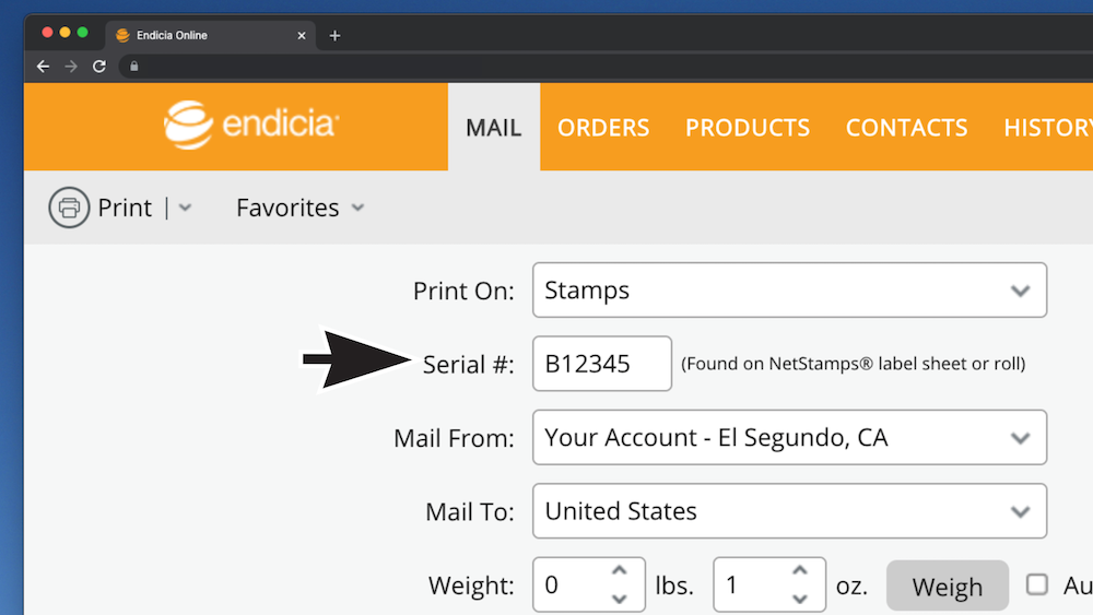 Arrow points to Serial Number field