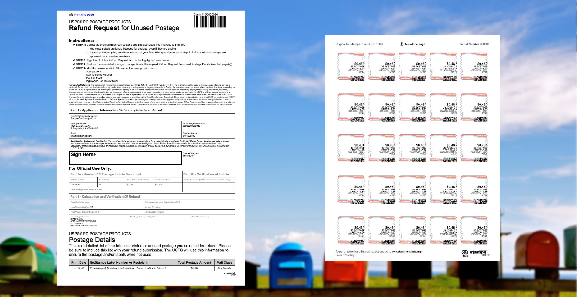 Request a NetStamps Refund Endicia