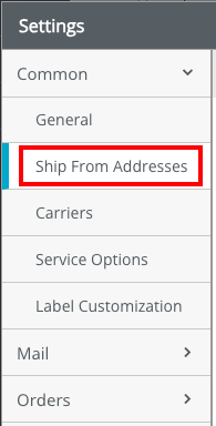 Settings popup. Ship From Address tab under Common menu.