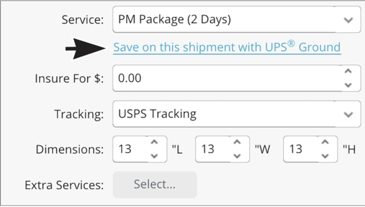 Arrow points to the Switch and Save link, as it appears under the Service drop-down
