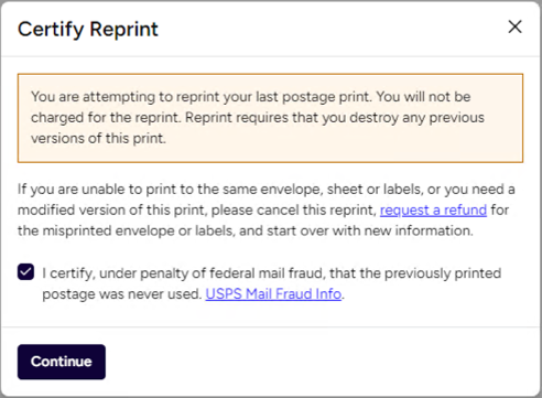 Certify Reprint checkbox in the Certify Reprint popup