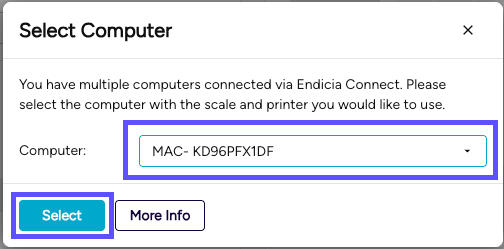 Select Computer pop-up with the Computer field and the Select button highlighted.