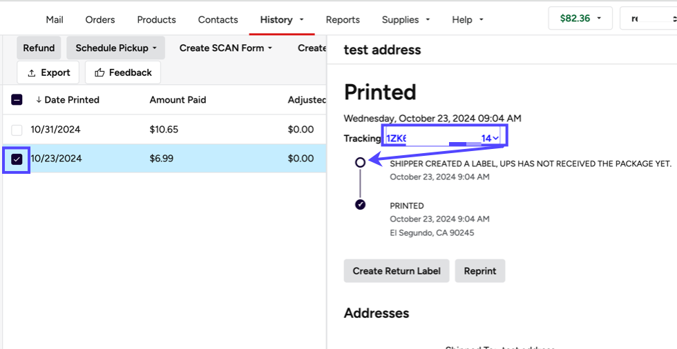 Shows Order-Selected. Box on tracking number and dropdown. Arrow to Tracking Details