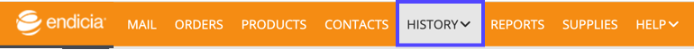 Endicia tool bar. Box on History tab