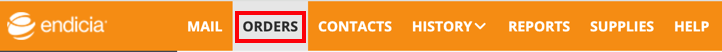 Endicia: Box highlights Orders tab in the Toolbar