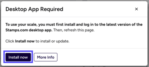 Install Stamps.com Desktop App pop-up.